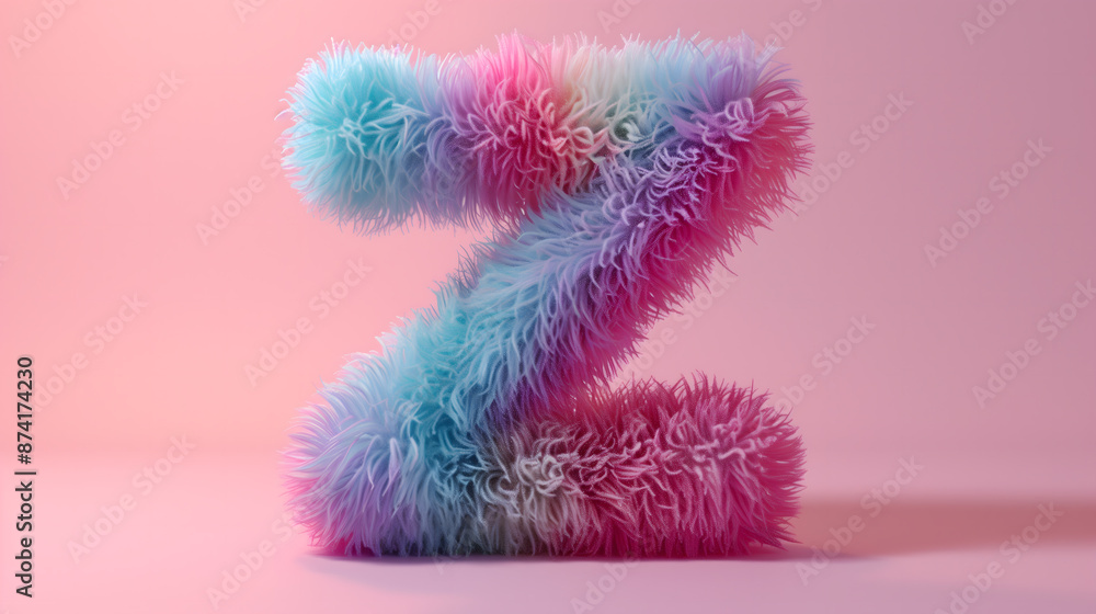 3D rendering of a colorful, furry lowercase letter 3D rendering of a colorful, furry lowercase letter