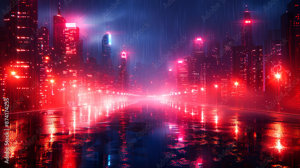 Obraz premium photo of cities on evening style color orange and red