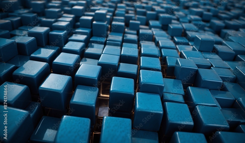Naklejka premium Blue cubes texture forming a regular geometric pattern