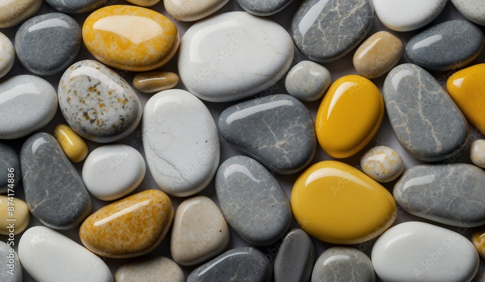 Glossy polished stones in varying shapes and colors Glossy polished stones in varying shapes and colors