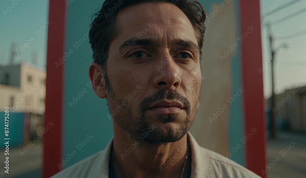 Man with contemplative expression in urban background Man with contemplative expression in urban background