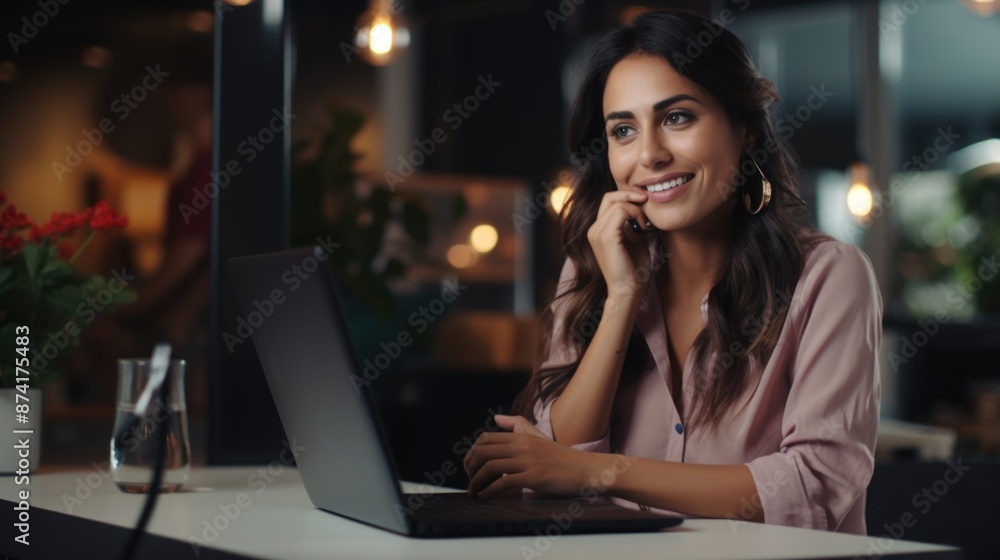 A woman sitting in front of a laptop computer A woman sitting in front of a laptop computer