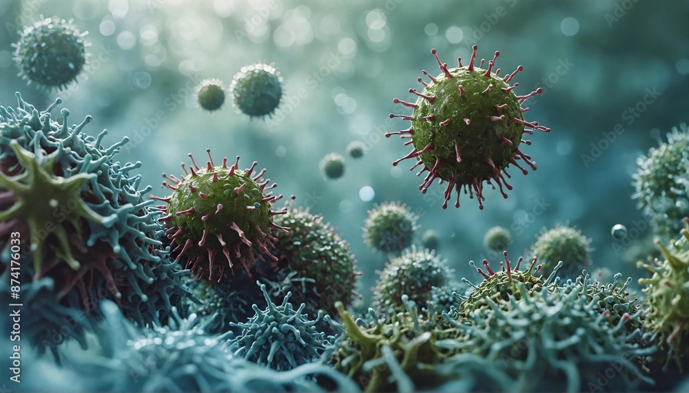 Fototapeta premium Cancer Cell Under Microscopic, Medical Research on Infectious Disease Prevention