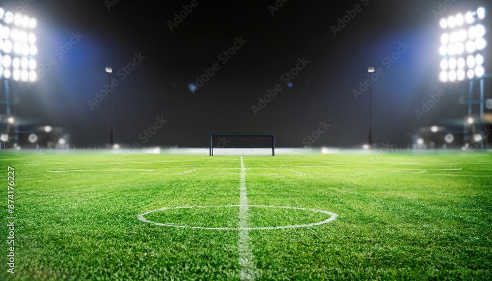 A vibrant scene of a soccer field under the night sky, with a bustling crowd filling the stands A vibrant scene of a soccer field under the night sky, with a bustling crowd filling the stands