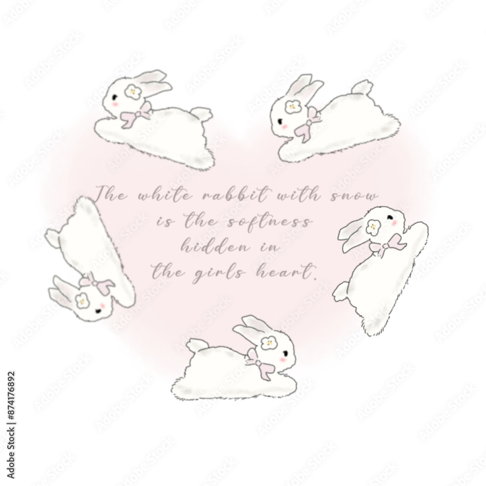 Fototapeta premium little white rabbit with cute quotes