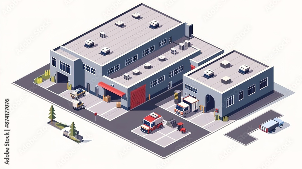 Flat illustration of an urban warehouse with a focus on industrial elements and edgy accents, symbolizing industrial interiors and urban style, with space for text Flat illustration of an urban warehouse with a focus on industrial elements and edgy accents, symbolizing industrial interiors and urban style, with space for text