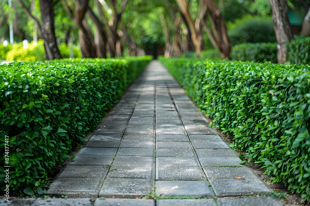 Serene Pathway Through a Lush Green Garden Serene Pathway Through a Lush Green Garden