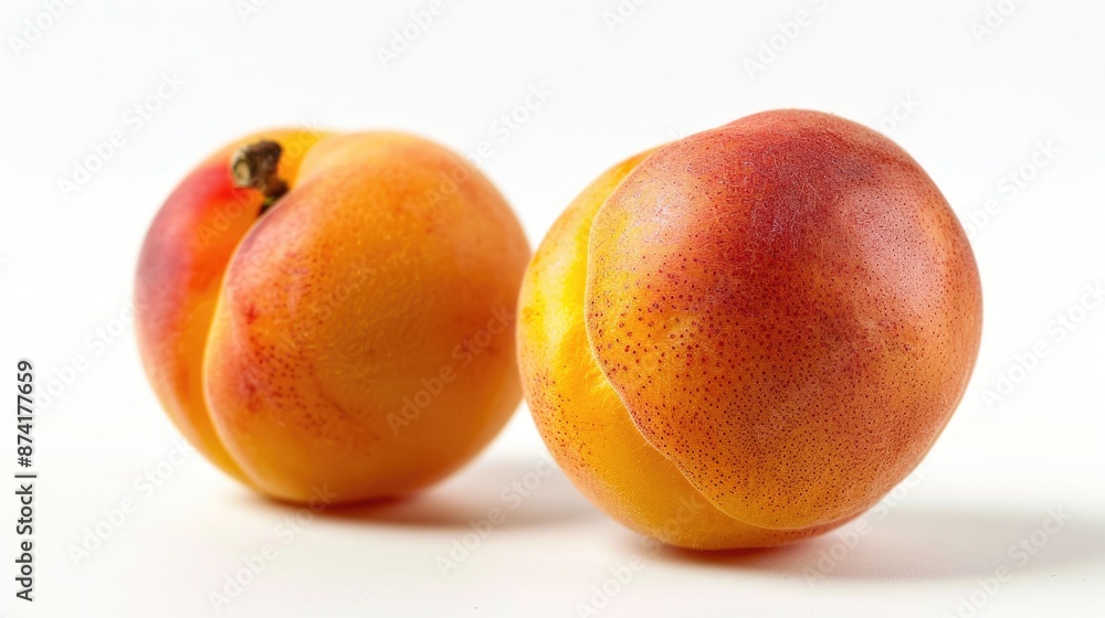 Two apricots set against a white background Two apricots set against a white background
