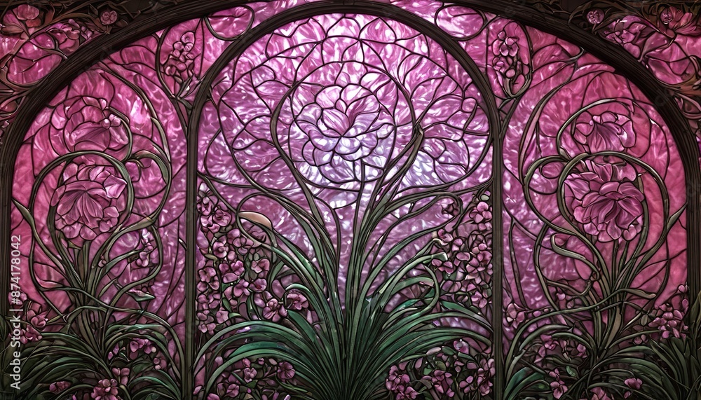 custom made wallpaper toronto digitalOtherworldly Art Nouveau Holographic Architecture with Pink Flowers and Skin Details