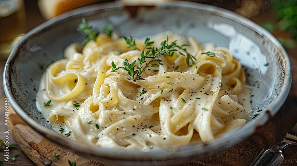 Alfredo pasta dinner with creamy white sauce and herbs Alfredo pasta dinner with creamy white sauce and herbs