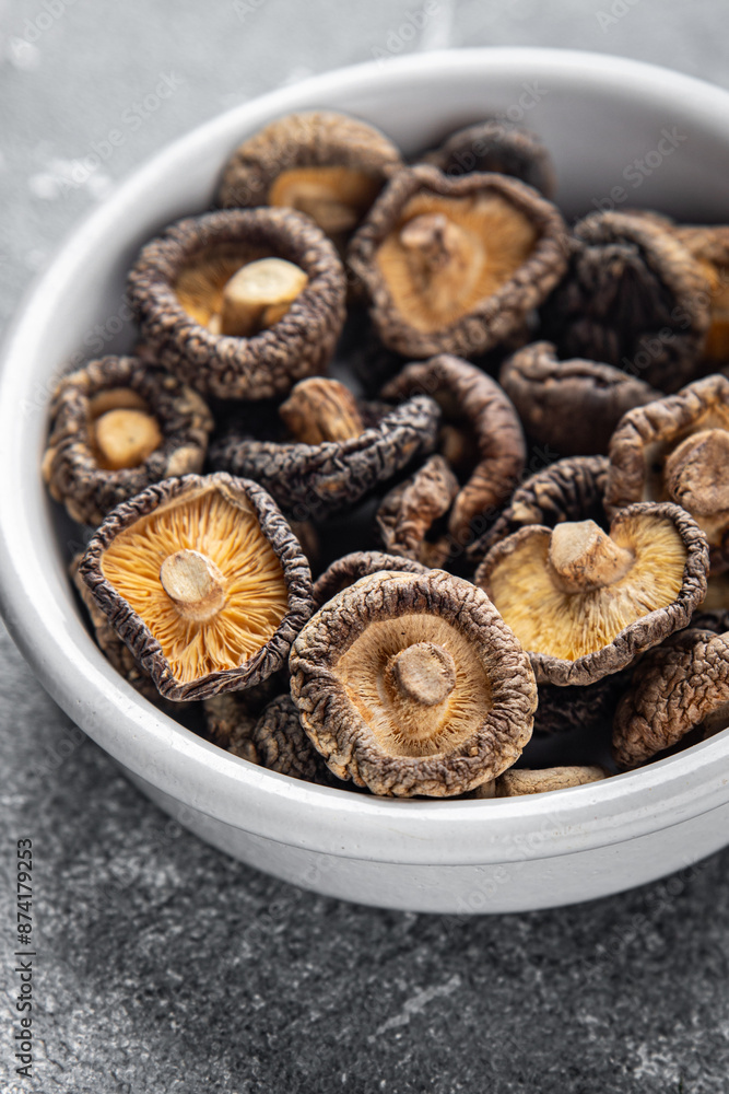 shiitake dried mushroom appetizer meal food snack on the table copy space food background rustic top view keto or paleo diet vegetarian vegan food shiitake dried mushroom appetizer meal food snack on the table copy space food background rustic top view keto or paleo diet vegetarian vegan food