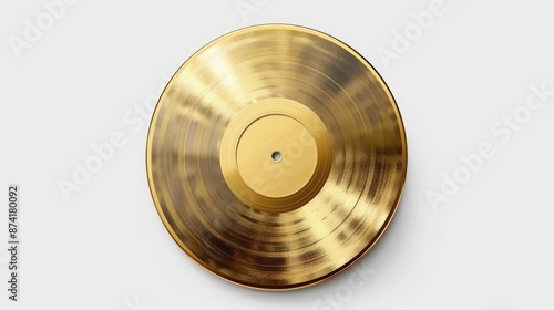 A golden record award trophy sitting on a clean white background, perfect for music and entertainment related uses photo