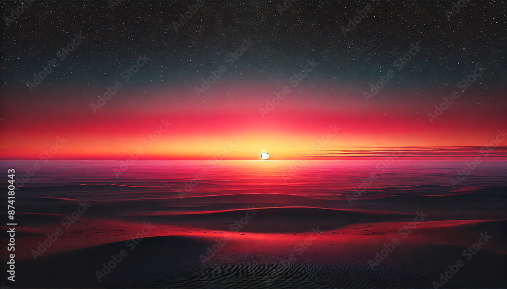 Sunrise over horizon with hues of red orange and pink Sunrise over horizon with hues of red orange and pink