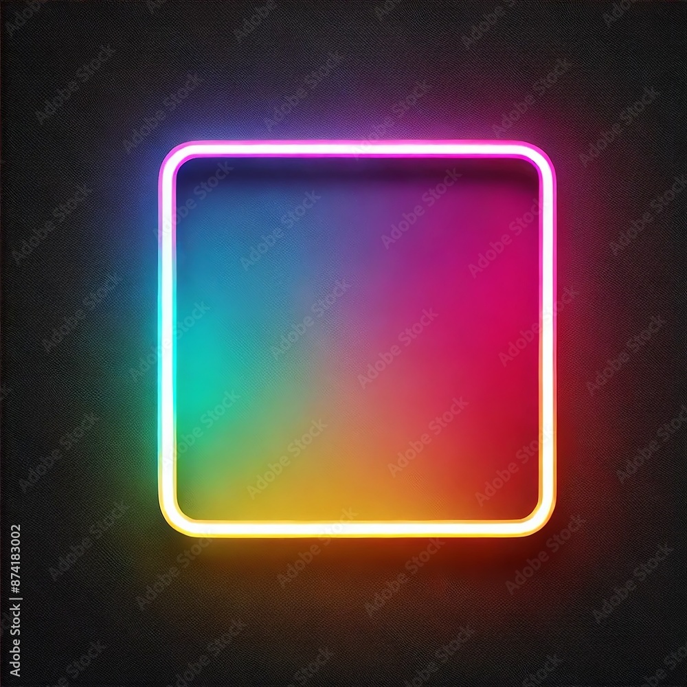 Neon square frame glowing with gradient colors on black background. Generative AI Neon square frame glowing with gradient colors on black background. Generative AI