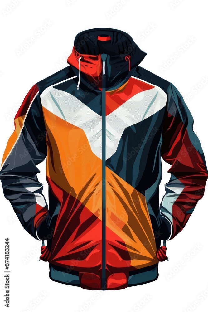 A colorful jacket with a hooded design on a white background, perfect for casual wear or fashion inspiration A colorful jacket with a hooded design on a white background, perfect for casual wear or fashion inspiration