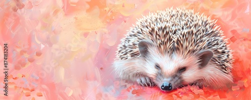 Cute hedgehog sleeping on a watercolor background.