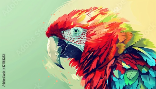 Close-up portrait of a vibrant Scarlet Macaw with a colorful and detailed plumage.