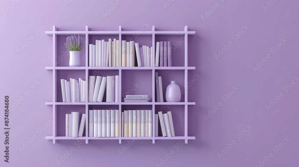 An exquisite wall-mounted organizer for books and magazines, featuring a modern grid design, set against a lavender background. Its sturdy construction is both load-bearing and chic. An exquisite wall-mounted organizer for books and magazines, featuring a modern grid design, set against a lavender background. Its sturdy construction is both load-bearing and chic.