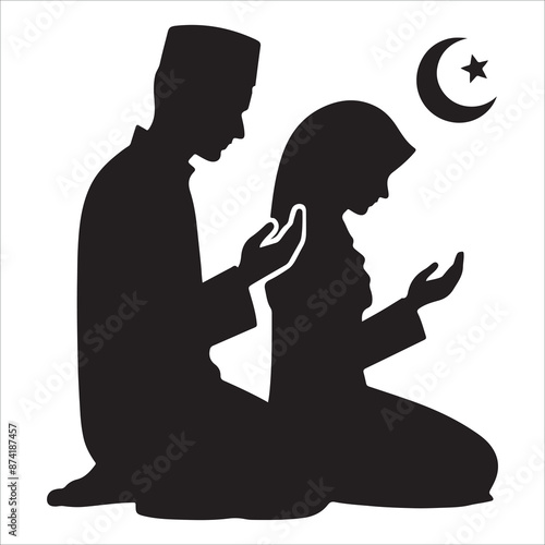 silhouette of muslim couple praying together