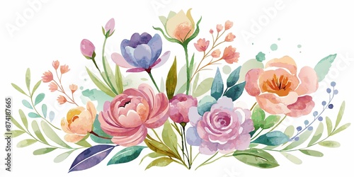 collect, paint, flowers, white background, Watercolor painting of flowers on white background, with delicate brushstrokes and soft colors