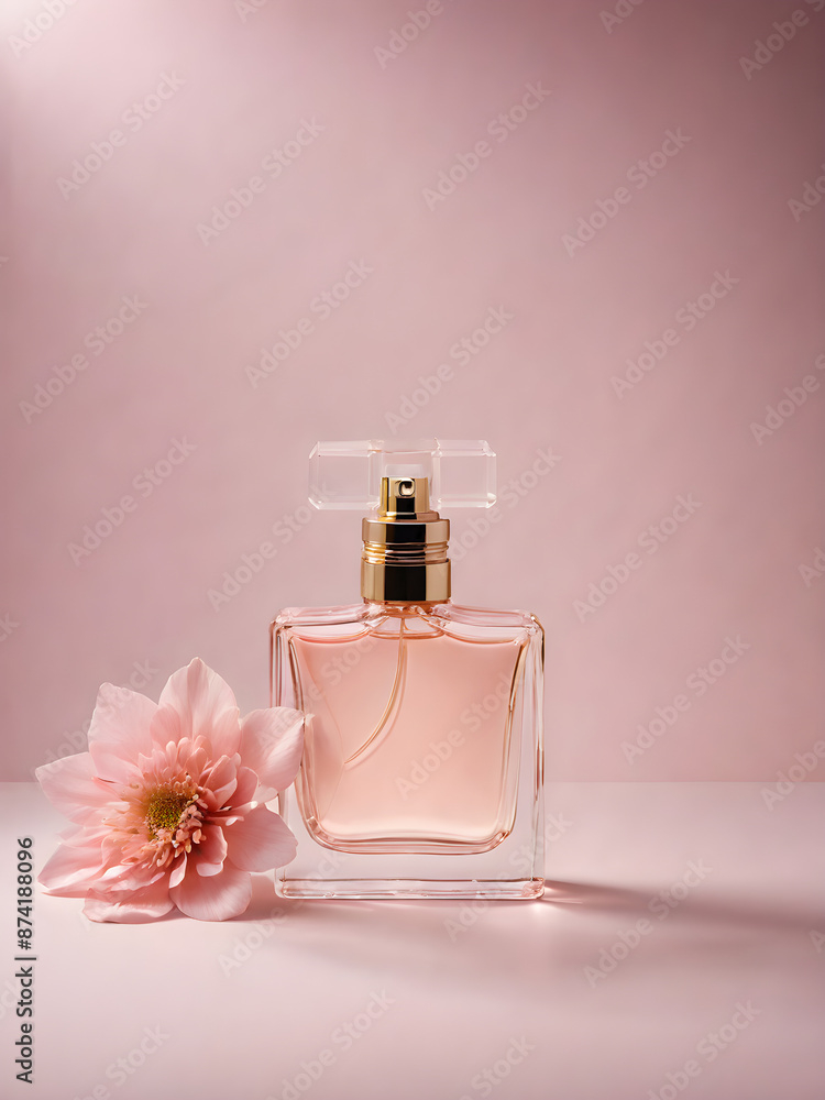 soft pink bottle of perfume with flower soft pink bottle of perfume with flower