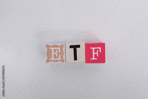Three blocks spelling out ETF