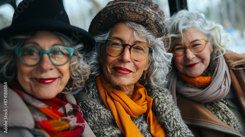 A close-knit group of mature women enjoys quality time together. Radiant with joy, these friends cherish every moment, sharing laughter and making lasting memories.