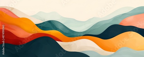 Colorful abstract shapes, flat design, front view, modern art theme, water color, Complementary Color Scheme.,