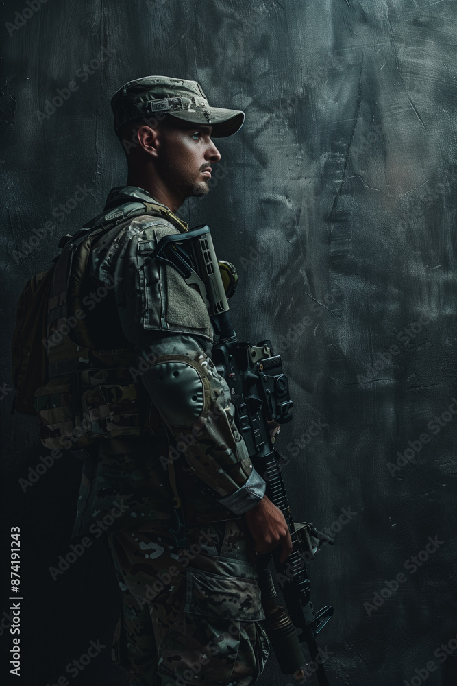 moody portrait of soldier in darkness moody portrait of soldier in darkness