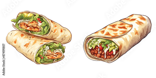 Wallpaper Mural clipart set chicken and veggies wrap/ burrito watercolor illustration, png isolated on a transparent background, breakfast clipart Torontodigital.ca