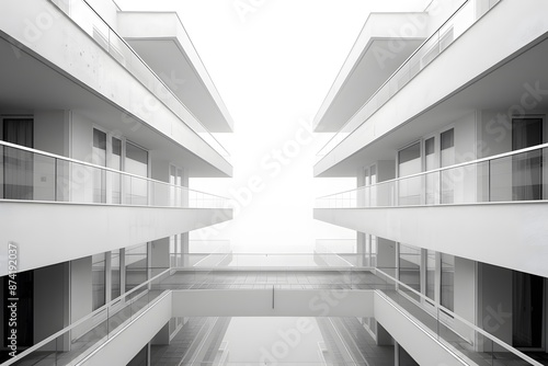 Symmetrical Modern Architecture with Foggy Background