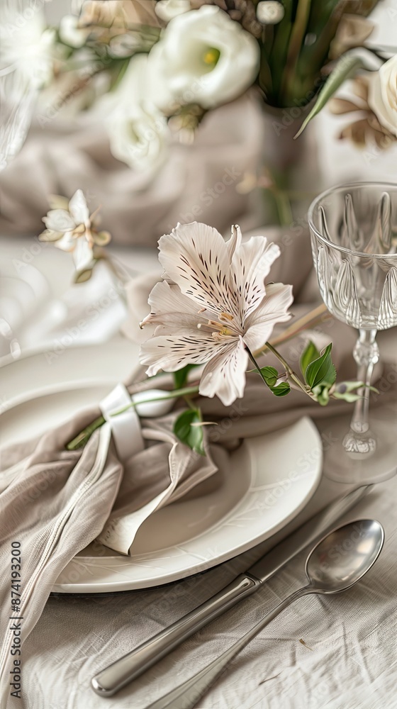 From above of elegant Godetia Flower on a Simple Table Setting of Neutral Colors From above of elegant Godetia Flower on a Simple Table Setting of Neutral Colors