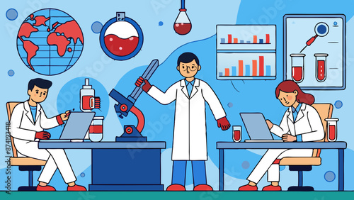 Modern Science Team Working in a High-Tech Laboratory Illustration