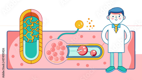 Cartoon Doctor Explaining Cell Structure and Mitochondria Diagram