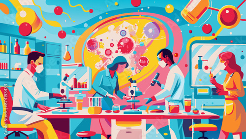 Colorful Modern Laboratory Research Team in Action