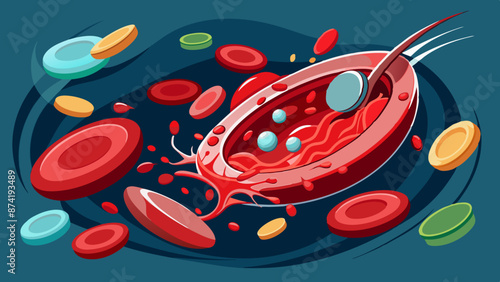 Vibrant Illustration of Blood Circulation with Red and White Blood Cells