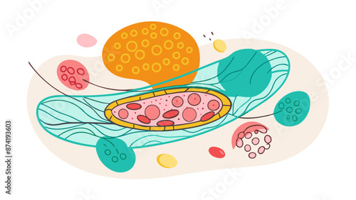 Colorful Illustration of Plant Cell Structure with Biological Elements