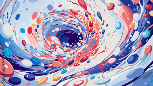 Vibrant Abstract Swirl with Colorful Dots and Dynamic Motion
