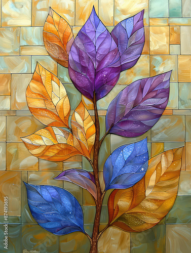 Fototapeta Naklejka Na Ścianę i Meble -  Elegant colorful with vibrant flower hanging branches illustration background. Bright color 3d abstraction wallpaper for interior mural, Generated by AI	