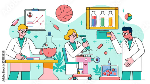 Colorful Illustration of Scientists Working in Modern Laboratory
