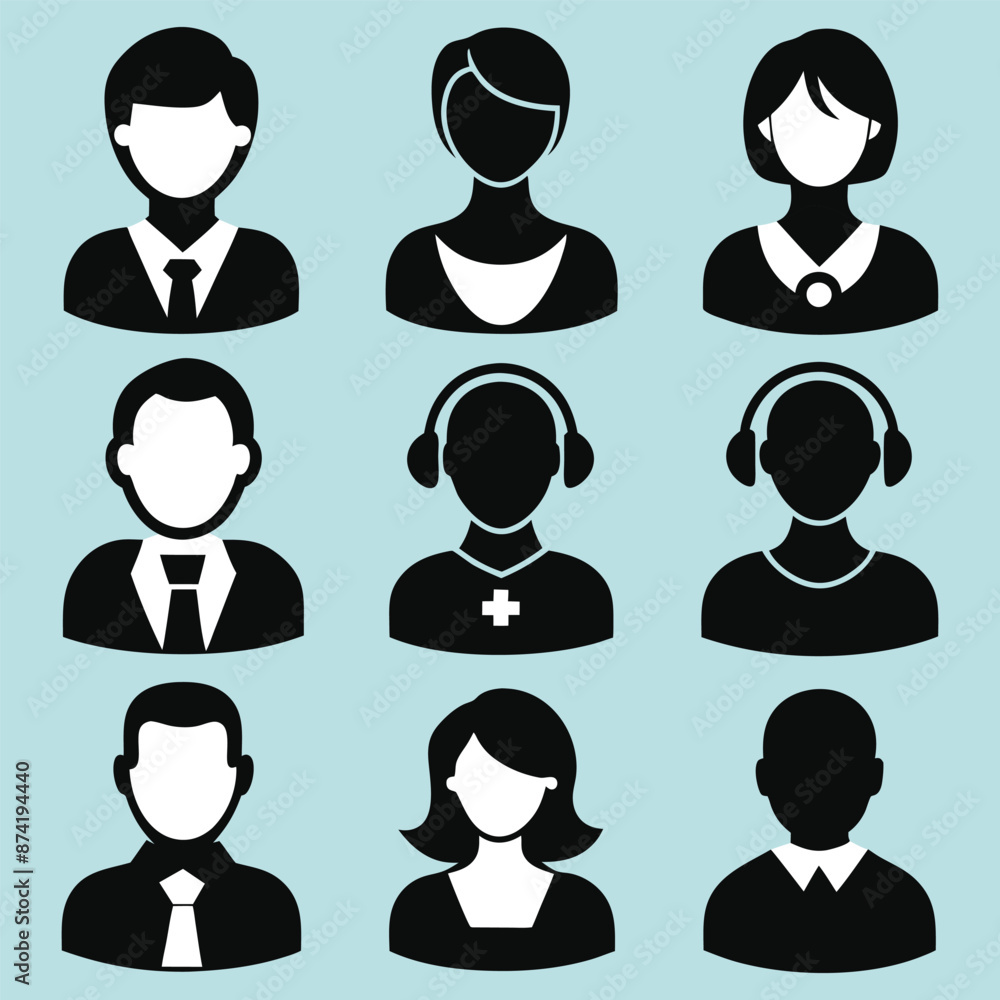 User icon vector set. Profile and people silhouette collection. Male avatar silhouette icons. Head Silhouette Icons. Male and female face silhouette or icon. User icon vector set. Profile and people silhouette collection. Male avatar silhouette icons. Head Silhouette Icons. Male and female face silhouette or icon.