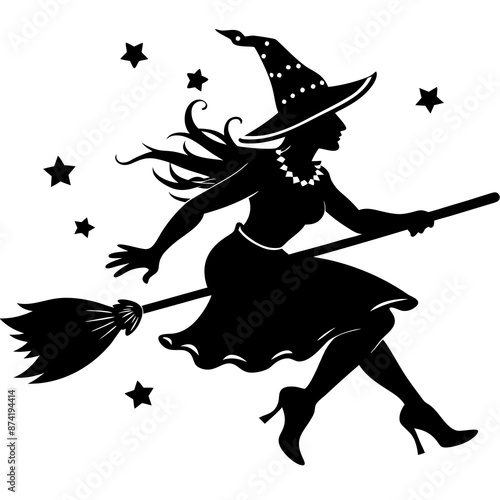 Vector illustrations of silhouette Halloween witch broomstick isolated on white background. © ronjit