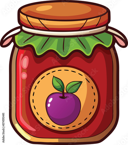 Delicious homemade plum jam in glass jar with label