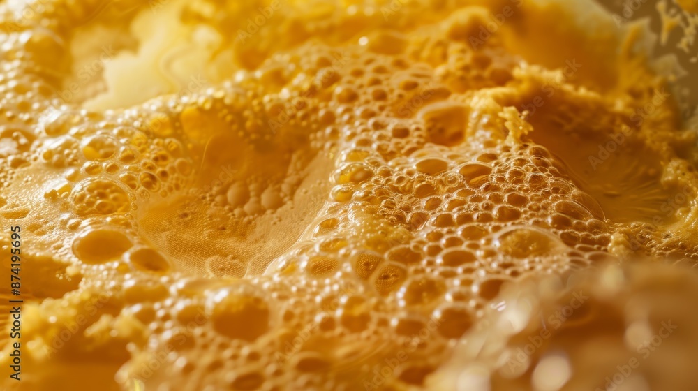 Close-Up Macro Shot of Golden Bubbles on a Liquid Surface Close-Up Macro Shot of Golden Bubbles on a Liquid Surface