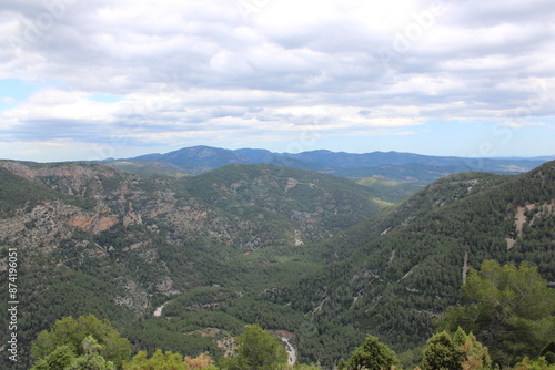 Mountains of El Maestrazgo, Castellón, Spain, rugged, rocky, colorful, and with trees