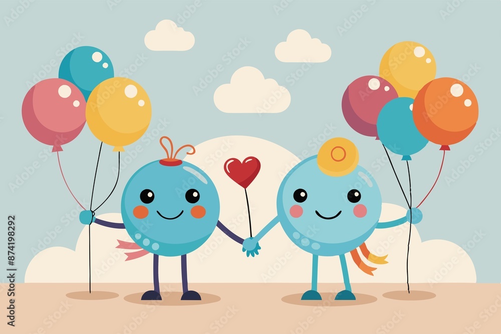 Friendship Cooperation Happy Cartoon Characters Holding Hands And 