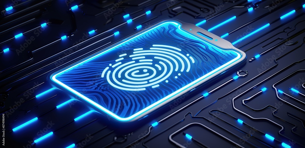 A fingerprint formed from blue light with an AI concept A fingerprint formed from blue light with an AI concept
