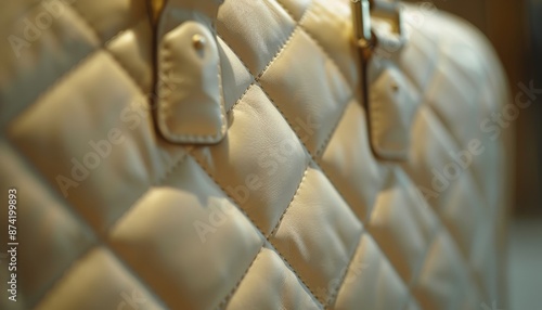 Close Up of a White Leather Handbag With Gold Hardware