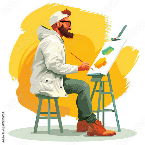 creativity illustration, a manpainting on canvas photo