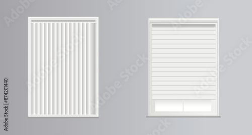 horizontal and vertical White PVC Window blind on grey wall vector illustration